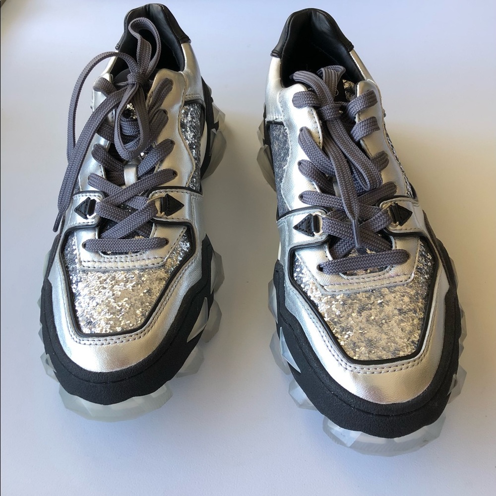 Jimmy Choo Diamond Sneakers Low-Top Sz Eu 38 Black/Silver Like new
